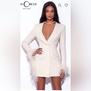 Miss Circle Nee York Madeline Pearl White Feather Trim Blazer Dress